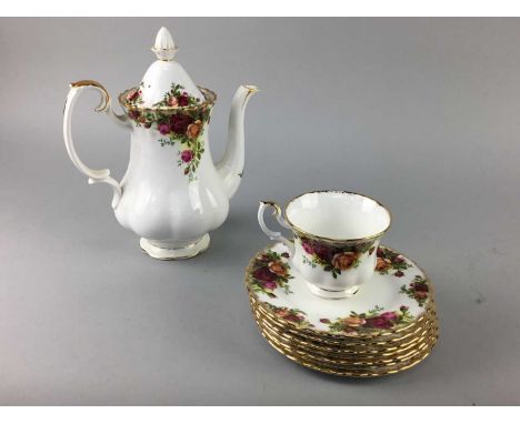 ROYAL ALBERT OLD COUNTRY ROSES TEA AND COFFEE SERVICE, comprising six coffee cups, six saucers, sugar and cream, six tea cups