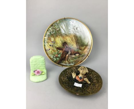 CHARLOTTE RHEAD CERAMIC CHARGER, along with a wall mounting plate and a pair of bookends