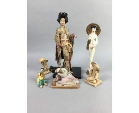 JAPANESE EGGSHELL TEA SERVICE, along with Japanese dolls and other ceramics and items