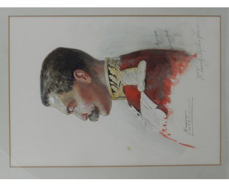 Early 20th century British School, portrait study of Lord Kitchener, printed, signed and annotated in pencil lower right. H.3