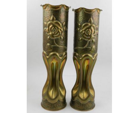 A pair of shells in the form of vases (trench art)