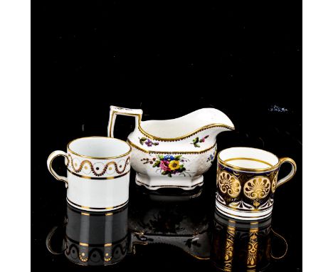 A Victorian Spode cream jug, with painted floral decoration, and 2 early English coffee cans (3) 