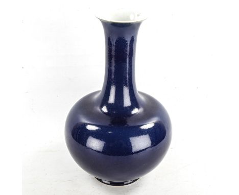 A Chinese dark blue glaze porcelain narrow-neck vase, seal mark under base, height 36cm 