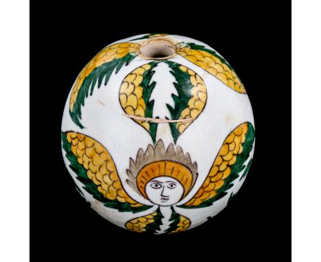 A Turkish / Armenian Kutahya ceramic hanging ball, diameter 10cm 