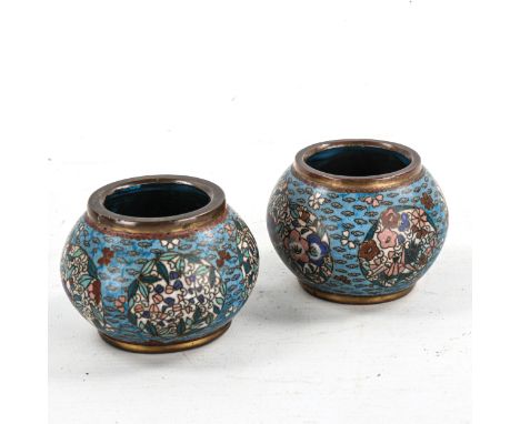 A pair of Chinese cloisonne enamel bowls, probably 19th century, diameter 7.5cm 