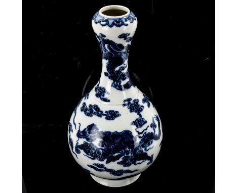 A Chinese blue and white porcelain garlic-neck vase, painted seal mark, height 28cm 