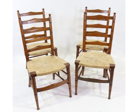 Morris & Co, a set of 4 ladder-back side chairs with rush seats, circa 1890 