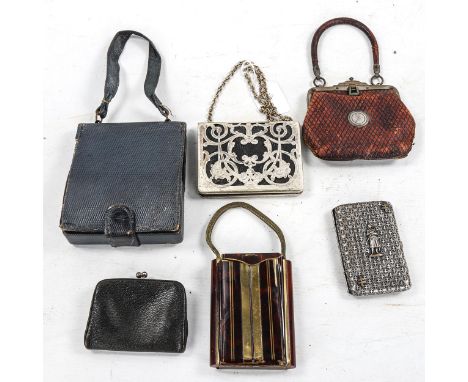 Art Deco brass and enamel combination compact/purse, an opera purse, circa 1920, containing a pair of original opera glasses,