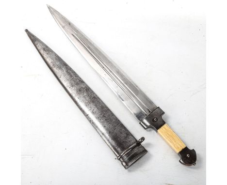 An Antique Russian kindjal dagger, fluted double-edged blade with ivory grip, blade length 39cm, overall length 53cm 