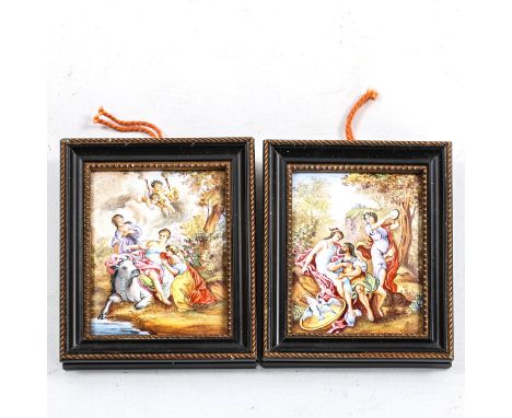 A pair of finely painted enamel plaques on copper, depicting Classical scenes, late 18th/early 19th century, in gilt and ebon