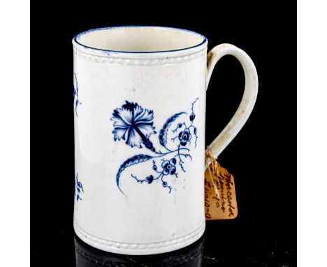 Early Worcester blue and white porcelain pint mug, height 12cm 