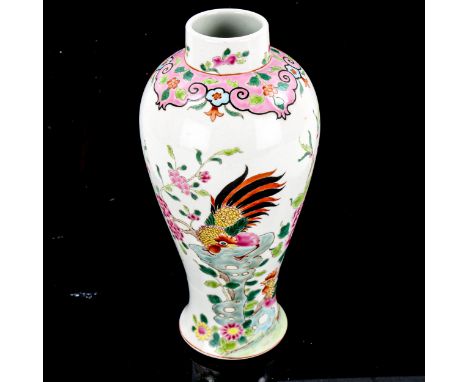 A Chinese white glaze porcelain vase, with enamel exotic birds, height 23cm 