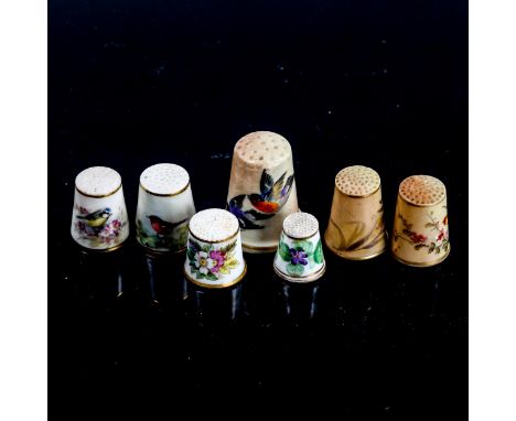 A group of 7 Worcester and Coalport China thimbles, largest height 3cm (7) 