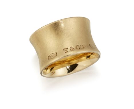 AN 18CT GOLD 1837 TIFFANY RING, the 12mm wide satin finish band, stamped to outside '750 T &amp; Co. 1837', stamped to inner 