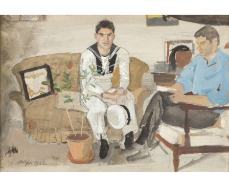 Yiannis Tsarouchis (Greek, 1910-1989)The visit  signed in Greek and dated '1962' (lower left)gouache on paper21 x 30 cm.Footn