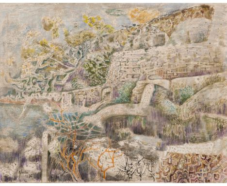 Nikos Hadjikyriakos-Ghika (Greek, 1906-1994)After the rain signed and dated 'Ghika/1974' (lower left)gouache and mixed media 