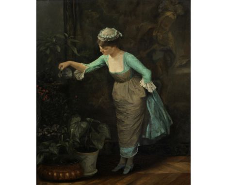 Théodore Jacques Ralli (Greek, 1852-1909)Soubrette arrosant des fleurs  signed and dated 'T.Ralli/1876' (lower left); inscrib