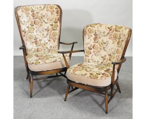 A 1970's Ercol chair, with loose cushions, together with another