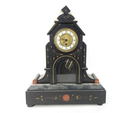 A Victorian black slate mantel clock, 51cm high