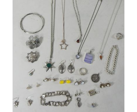 A collection of silver and costume jewellery, to include a bangle