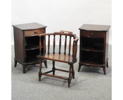 A pair of mahogany bedside cupboards, 41cm, together with oak stick back chair