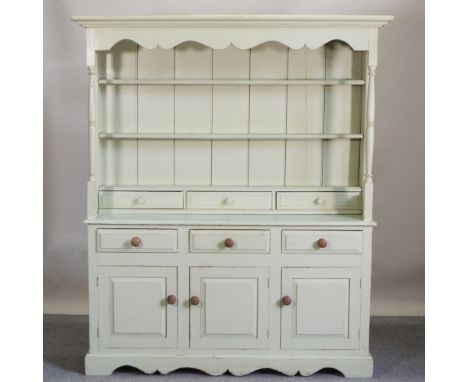 A light green painted pine dresser, 155cm