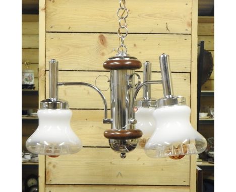 A 1960's Italian chrome three branch chandelier, 50cm diameter