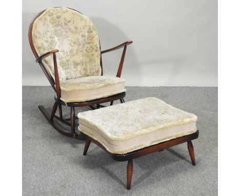 A 1970's Ercol rocking chair, together with a matching footstool