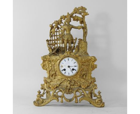 A 19th century gilt figural mantel clock, 49cm high