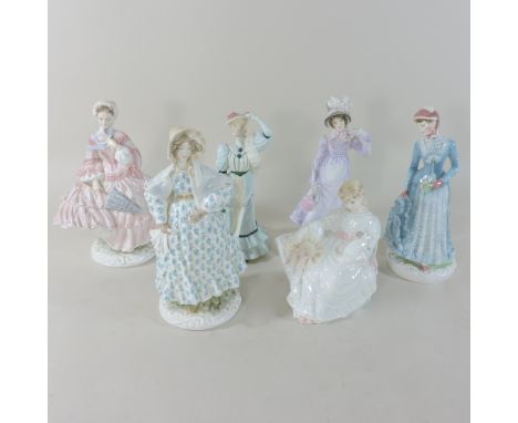 A collection of four Royal Worcester limited edition porcelain figures of ladies, together with two Coalport figures (6)