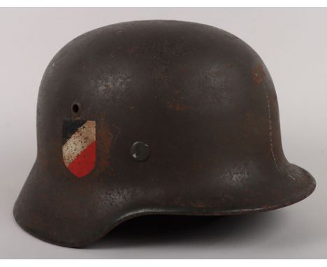 WW2 German Army M-35 Double Decal Steel Combat Helmet, untouched example of a M-35 steel combat helmet with much of its comba