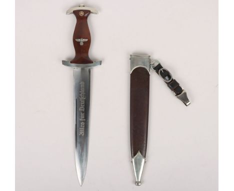 Third Reich SA (Sturmabteilung) Dress Dagger by C&R Linder, Solingen-Weyer, excellent example with brown wooden grip having n