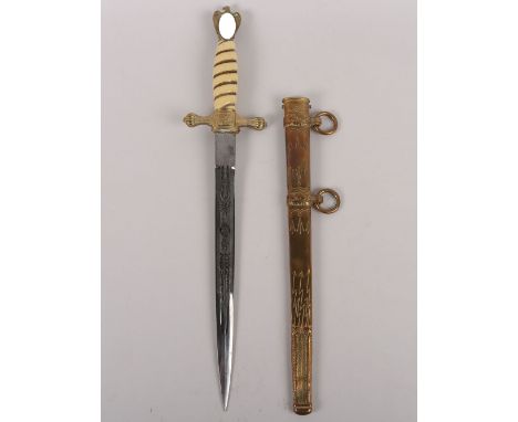 WW2 German Kriegsmarine Officers Dress Dagger by Carl Eickhorn, Solingen, example with white celluloid grip having the wire b
