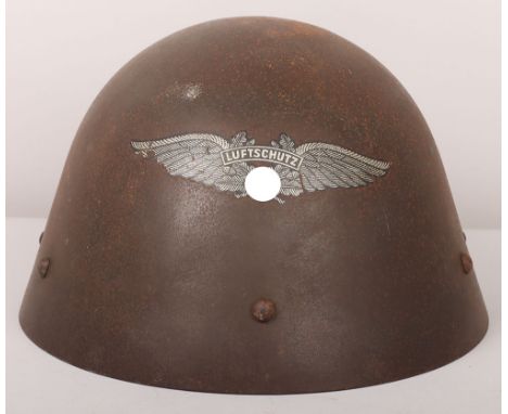 WW2 Occupied Czechoslovakian Luftschutz Steel Helmet, good example of a Czech army Vz 32/34 steel combat helmet which retains