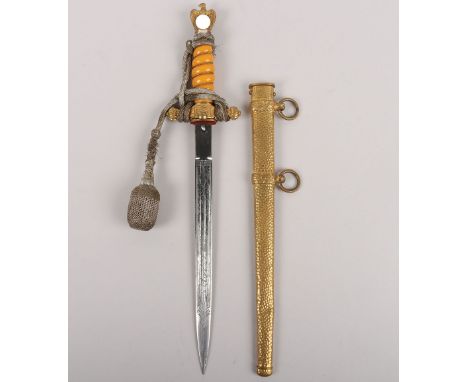 WW2 German Kriegsmarine Officers Dress Dagger by WKC, fine example of a German naval officers dagger with orange celluloid gr