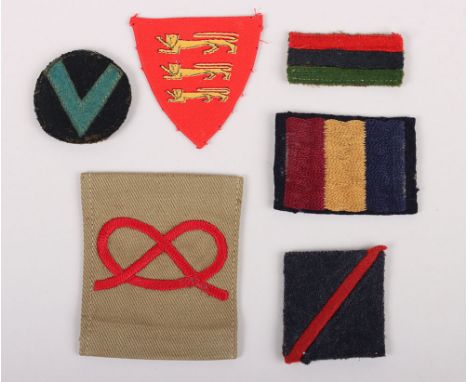 Grouping of British Cloth Formation Signs, including printed Force 135 Channel Islands Liberation, 596th Light AA Regiment Ro