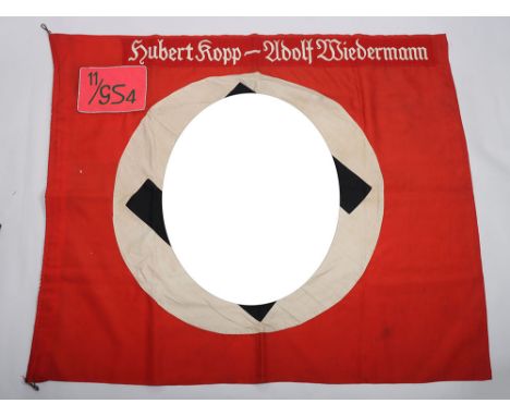 Scarce Third Reich NSDAP / SA Sturmfahne of 11. Sturmbann Standarte GS4, cotton construction with white cloth centre and mult