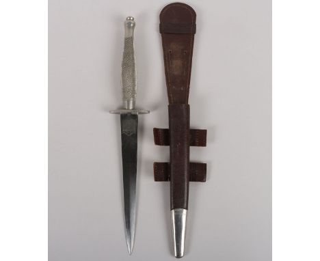 WW2 British 2nd Pattern Fairbairn Sykes FS Commando Knife by Wilkinson Sword, nickel plated example with the makers logo to t