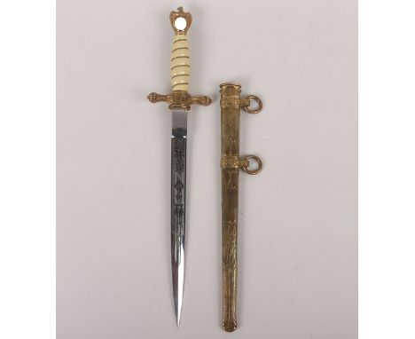 WW2 German Kriegsmarine Officers Dress Dagger by Carl Eickhorn, Solingen, example with white celluloid grip having the wire b