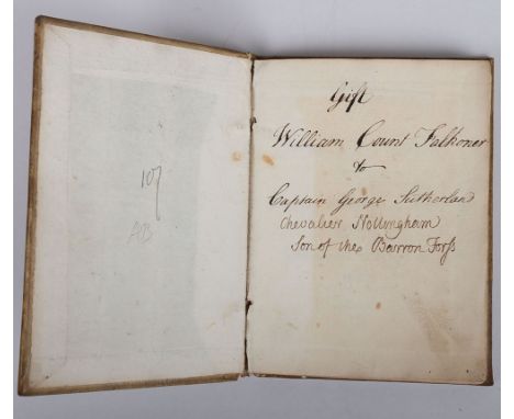 Book – 1760 Handwritten Manual on Platoon Exercise, hide covered with front page being inked ‘Gift William Count Falkoner to 