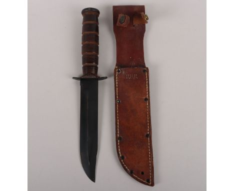 WW2 USMC Mk2 Fighting Knife by Camillus, NY, fine example of a cross guard marked type, with much of the original finish rema