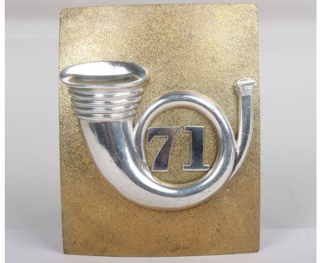 Victorian Scottish 71st Highlanders Officers Shoulder Belt Plate Pre-1881, gilt rectangular plate mounted with silver French 