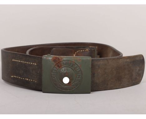WW2 German Army (Heer) Belt & Buckle Set by Unknown Maker, steel constructed buckle. The buckle shows no markings but retains