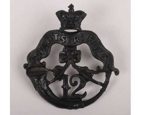 Scarce Victorian 12th (Petersfield) Hampshire Rifle Volunteers Forage Cap Badge, blackened crowned strap ‘HANTS RIFLES’ with 