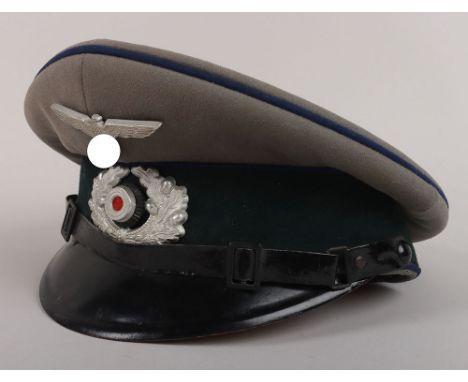 WW2 German Army Medical (Sanitäter) NCO’s Peaked Cap, fine Gabardine wool topped visor with dark blue piping and a nice match