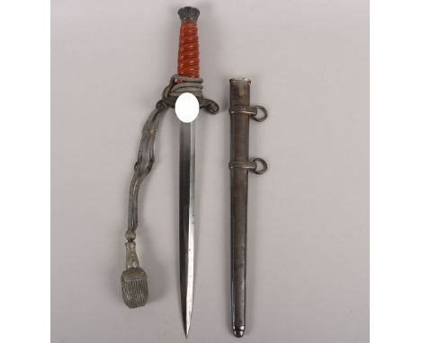 WW2 German Army Officers Dress Dagger by Carl Eickhorn, Solingen, orange celluloid grip with top pommel having oakleaves reli