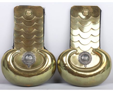Victorian Royal Horse Guards Undress Shoulder Scales, being a matched pair of brass scaled shoulder scales with regimental bu