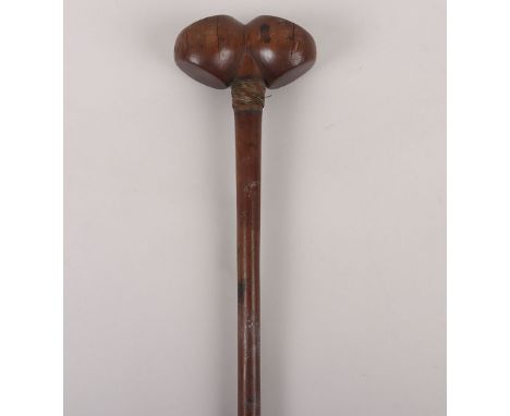 Rare Early Zulu Knobkerrie with Double Head, very interesting early example having double sided flattened head. Hardwood shaf