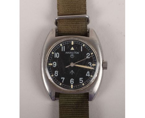 British Military Issue Hamilton Wristwatch, reverse of the case stamped with broad arrow and ‘523-8290 W 10-6645-99 11930/73’