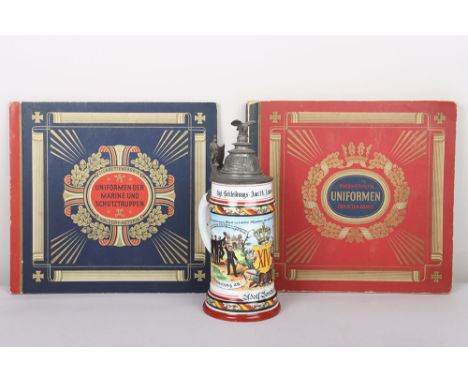 Imperial German Commemorative Beer Stein for 14th Armee-Corps in Karlsruhe 1901/03, porcelain 0.5 litre beer stein decorated 